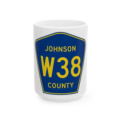 Johnson County Route W38 IA (Iowa) (Road Sign) White Coffee Mug 15oz - Go Mug Yourself
