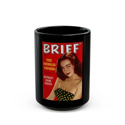 Joi Lansing #168 - Joi on Cover in Color as a natural brunette from BRIEF Digest Mag. Dec. '54 (Vintage Female Icon) Black Coffee Mug 15oz - Go Mug Yourself