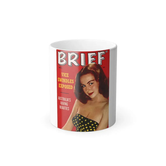 Joi Lansing #168 - Joi on Cover in Color as a natural brunette from BRIEF Digest Mag. Dec. '54 (Vintage Female Icon) Color Changing Coffee Mug 11oz - Go Mug Yourself