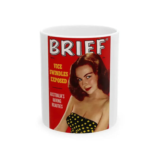Joi Lansing #168 - Joi on Cover in Color as a natural brunette from BRIEF Digest Mag. Dec. '54 (Vintage Female Icon) White Coffee Mug 11oz - Go Mug Yourself