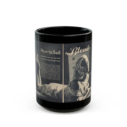 Joi Lansing #206 - 1 Page, 1 B&W Centerfold Photo & Short Article from EYE Digest Mag. June '55 (Vintage Female Icon) Black Coffee Mug 15oz - Go Mug Yourself