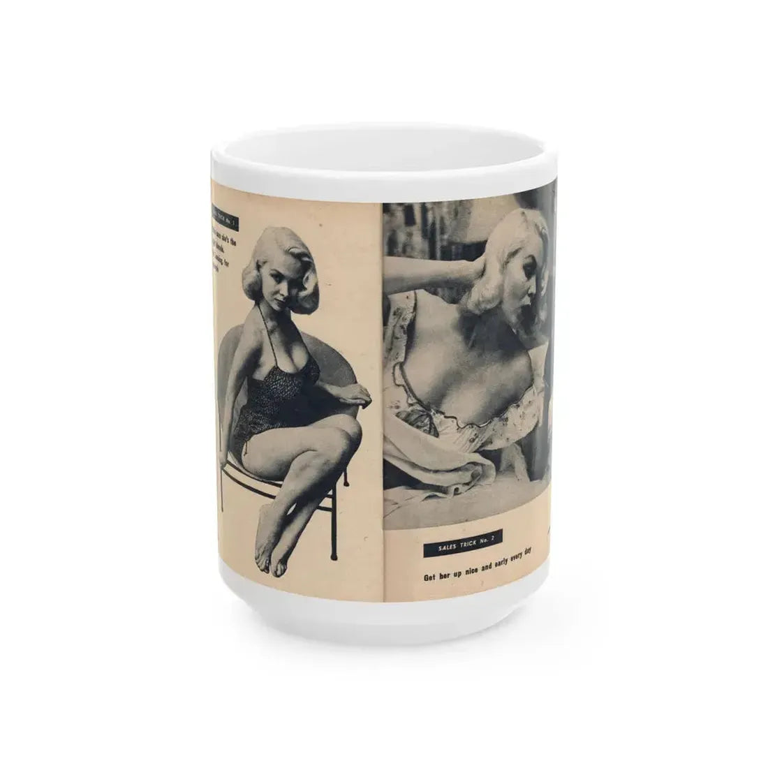 Joi Lansing #207 - 2 Pages, 2 B&W Photos & Captions from EYE Digest Mag. June '55 1 (Vintage Female Icon) White Coffee Mug 15oz - Go Mug Yourself