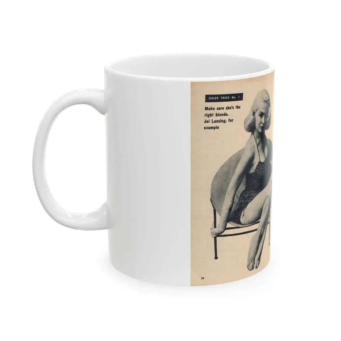 Joi Lansing #207 - 2 Pages, 2 B&W Photos & Captions from EYE Digest Mag. June '55 1 (Vintage Female Icon) White Coffee Mug - Go Mug Yourself