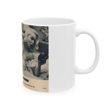 Joi Lansing #207 - 2 Pages, 2 B&W Photos & Captions from EYE Digest Mag. June '55 1 (Vintage Female Icon) White Coffee Mug - Go Mug Yourself