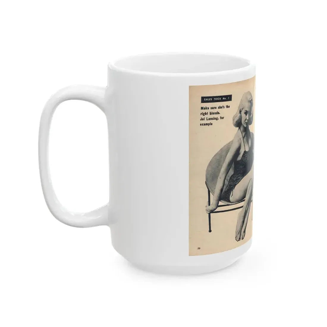 Joi Lansing #207 - 2 Pages, 2 B&W Photos & Captions from EYE Digest Mag. June '55 1 (Vintage Female Icon) White Coffee Mug - Go Mug Yourself