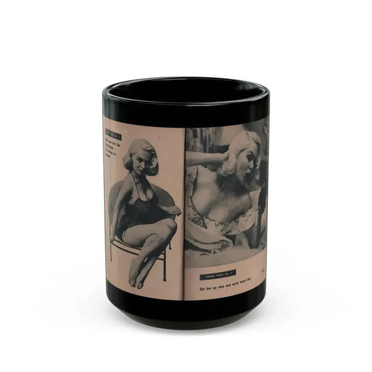 Joi Lansing #207 - 2 Pages, 2 B&W Photos & Captions from EYE Digest Mag. June '55 (Vintage Female Icon) Black Coffee Mug 15oz - Go Mug Yourself