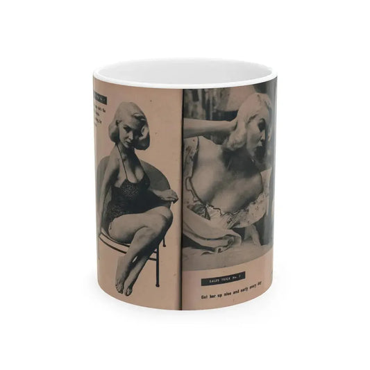 Joi Lansing #207 - 2 Pages, 2 B&W Photos & Captions from EYE Digest Mag. June '55 (Vintage Female Icon) White Coffee Mug 11oz - Go Mug Yourself
