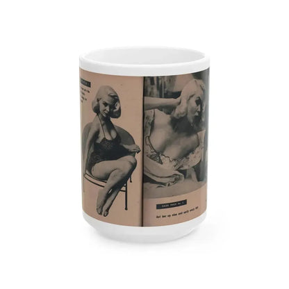 Joi Lansing #207 - 2 Pages, 2 B&W Photos & Captions from EYE Digest Mag. June '55 (Vintage Female Icon) White Coffee Mug 15oz - Go Mug Yourself