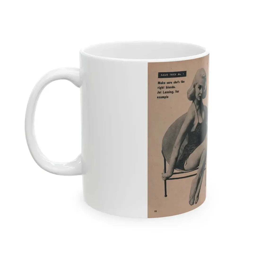 Joi Lansing #207 - 2 Pages, 2 B&W Photos & Captions from EYE Digest Mag. June '55 (Vintage Female Icon) White Coffee Mug - Go Mug Yourself