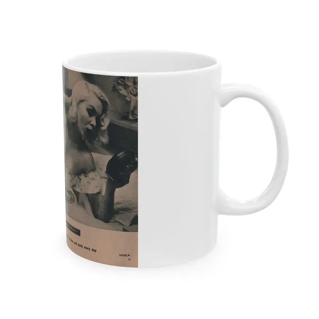 Joi Lansing #207 - 2 Pages, 2 B&W Photos & Captions from EYE Digest Mag. June '55 (Vintage Female Icon) White Coffee Mug - Go Mug Yourself