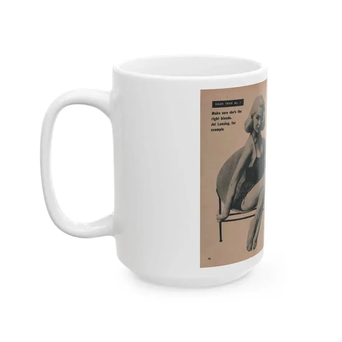 Joi Lansing #207 - 2 Pages, 2 B&W Photos & Captions from EYE Digest Mag. June '55 (Vintage Female Icon) White Coffee Mug - Go Mug Yourself