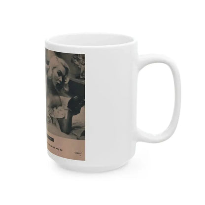 Joi Lansing #207 - 2 Pages, 2 B&W Photos & Captions from EYE Digest Mag. June '55 (Vintage Female Icon) White Coffee Mug - Go Mug Yourself