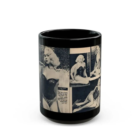 Joi Lansing #208 - 1 Page, 4 B&W Photos & Short Article from EYE Digest Mag. June '55 1 (Vintage Female Icon) Black Coffee Mug 15oz - Go Mug Yourself