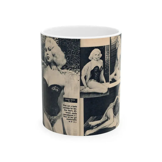 Joi Lansing #208 - 1 Page, 4 B&W Photos & Short Article from EYE Digest Mag. June '55 1 (Vintage Female Icon) White Coffee Mug 11oz - Go Mug Yourself