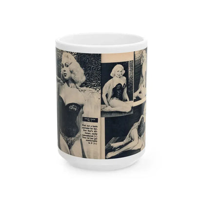 Joi Lansing #208 - 1 Page, 4 B&W Photos & Short Article from EYE Digest Mag. June '55 1 (Vintage Female Icon) White Coffee Mug 15oz - Go Mug Yourself