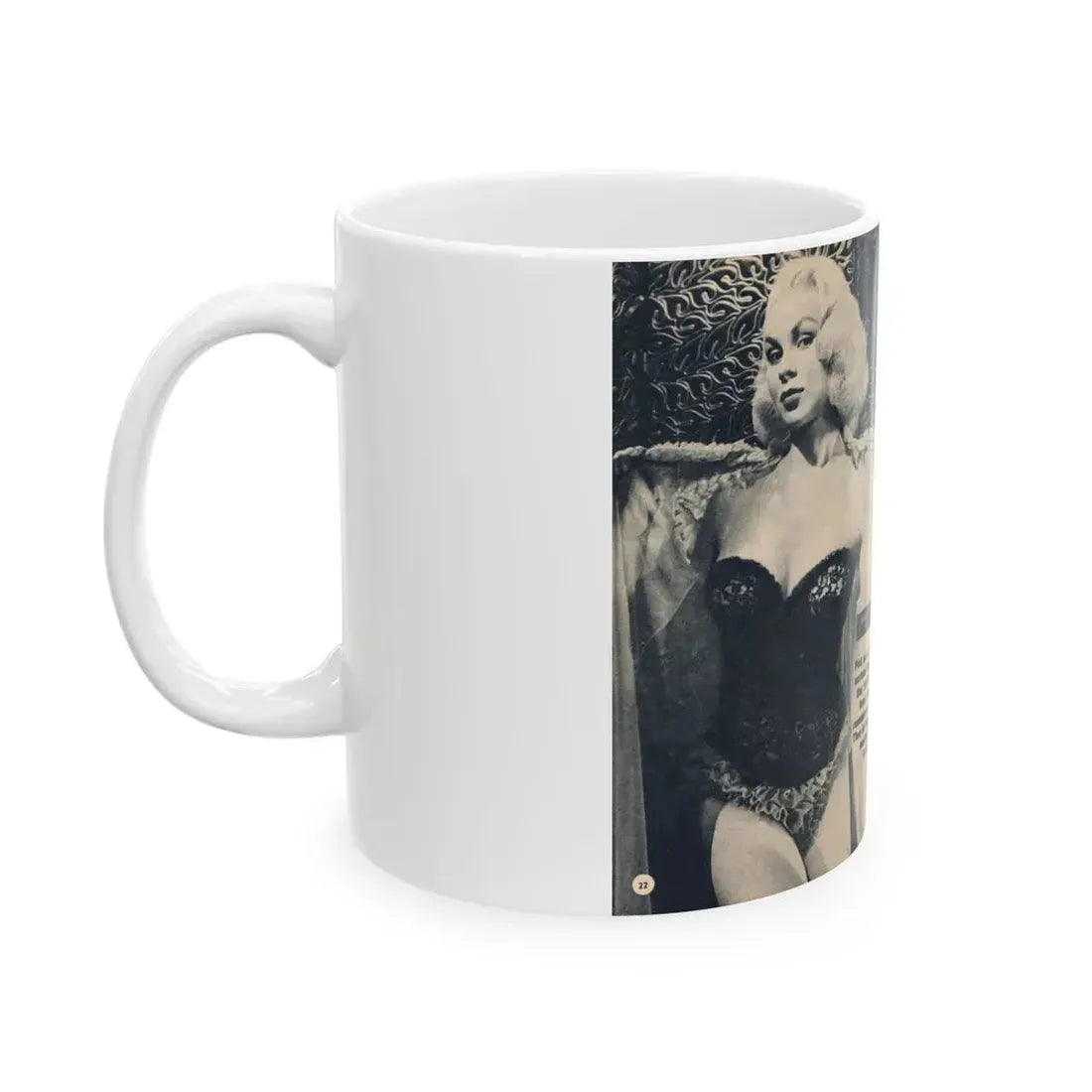 Joi Lansing #208 - 1 Page, 4 B&W Photos & Short Article from EYE Digest Mag. June '55 1 (Vintage Female Icon) White Coffee Mug - Go Mug Yourself