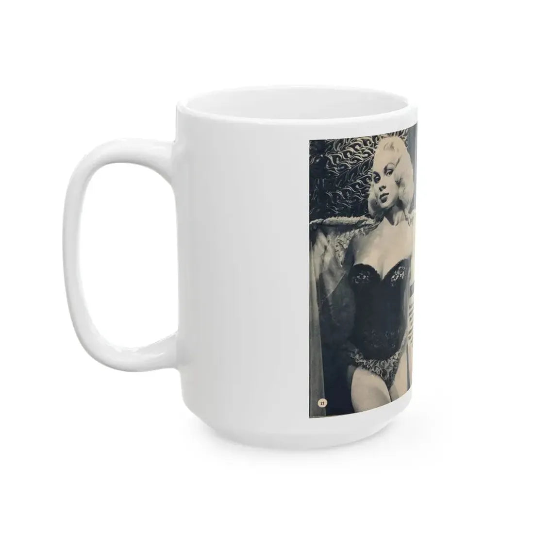 Joi Lansing #208 - 1 Page, 4 B&W Photos & Short Article from EYE Digest Mag. June '55 1 (Vintage Female Icon) White Coffee Mug - Go Mug Yourself
