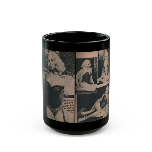 Joi Lansing #208 - 1 Page, 4 B&W Photos & Short Article from EYE Digest Mag. June '55 (Vintage Female Icon) Black Coffee Mug 15oz - Go Mug Yourself