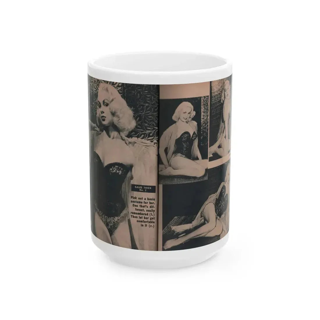 Joi Lansing #208 - 1 Page, 4 B&W Photos & Short Article from EYE Digest Mag. June '55 (Vintage Female Icon) White Coffee Mug 15oz - Go Mug Yourself