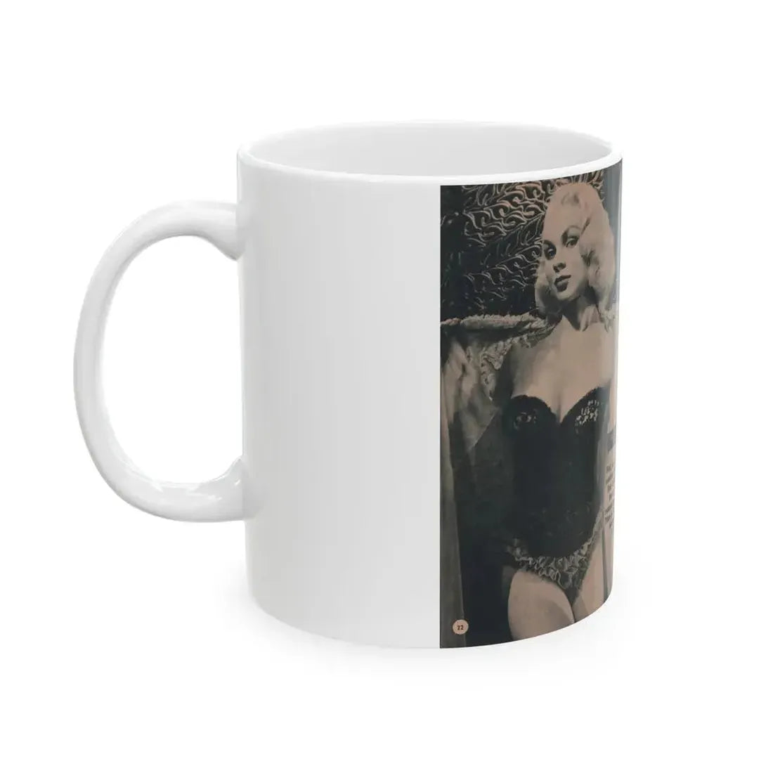 Joi Lansing #208 - 1 Page, 4 B&W Photos & Short Article from EYE Digest Mag. June '55 (Vintage Female Icon) White Coffee Mug - Go Mug Yourself