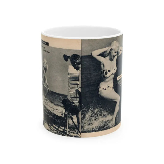 Joi Lansing #209 - 2 Pages, 2 B&W Photos & 2 Captions from EYE Digest Mag. June '55 1 (Vintage Female Icon) White Coffee Mug 11oz - Go Mug Yourself