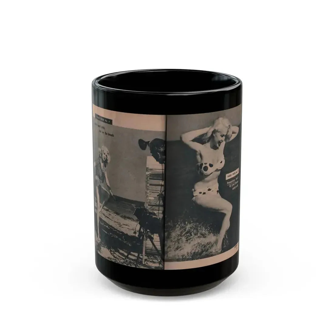 Joi Lansing #209 - 2 Pages, 2 B&W Photos & 2 Captions from EYE Digest Mag. June '55 (Vintage Female Icon) Black Coffee Mug 15oz - Go Mug Yourself