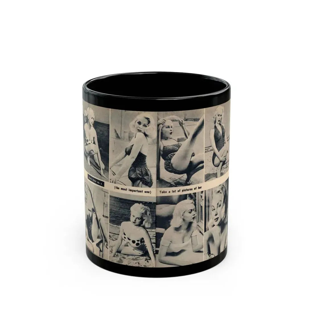 Joi Lansing #210 - 2 Pages, 8 B&W Photos & 2 Captions from EYE Digest Mag. June '55 1 (Vintage Female Icon) Black Coffee Mug 11oz - Go Mug Yourself