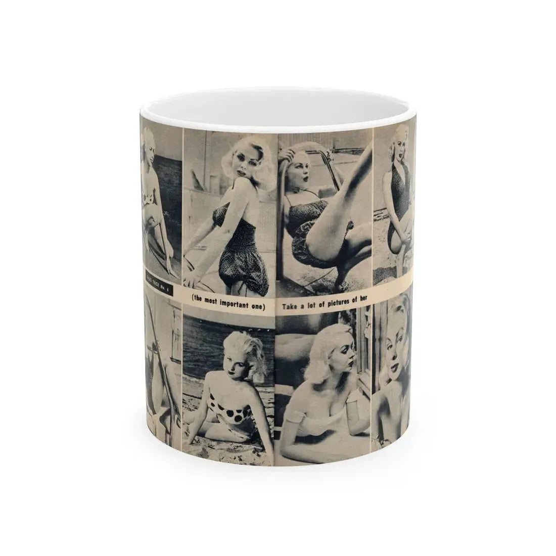 Joi Lansing #210 - 2 Pages, 8 B&W Photos & 2 Captions from EYE Digest Mag. June '55 1 (Vintage Female Icon) White Coffee Mug 11oz - Go Mug Yourself