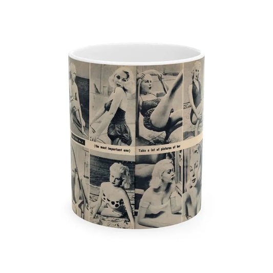 Joi Lansing #210 - 2 Pages, 8 B&W Photos & 2 Captions from EYE Digest Mag. June '55 1 (Vintage Female Icon) White Coffee Mug 11oz - Go Mug Yourself