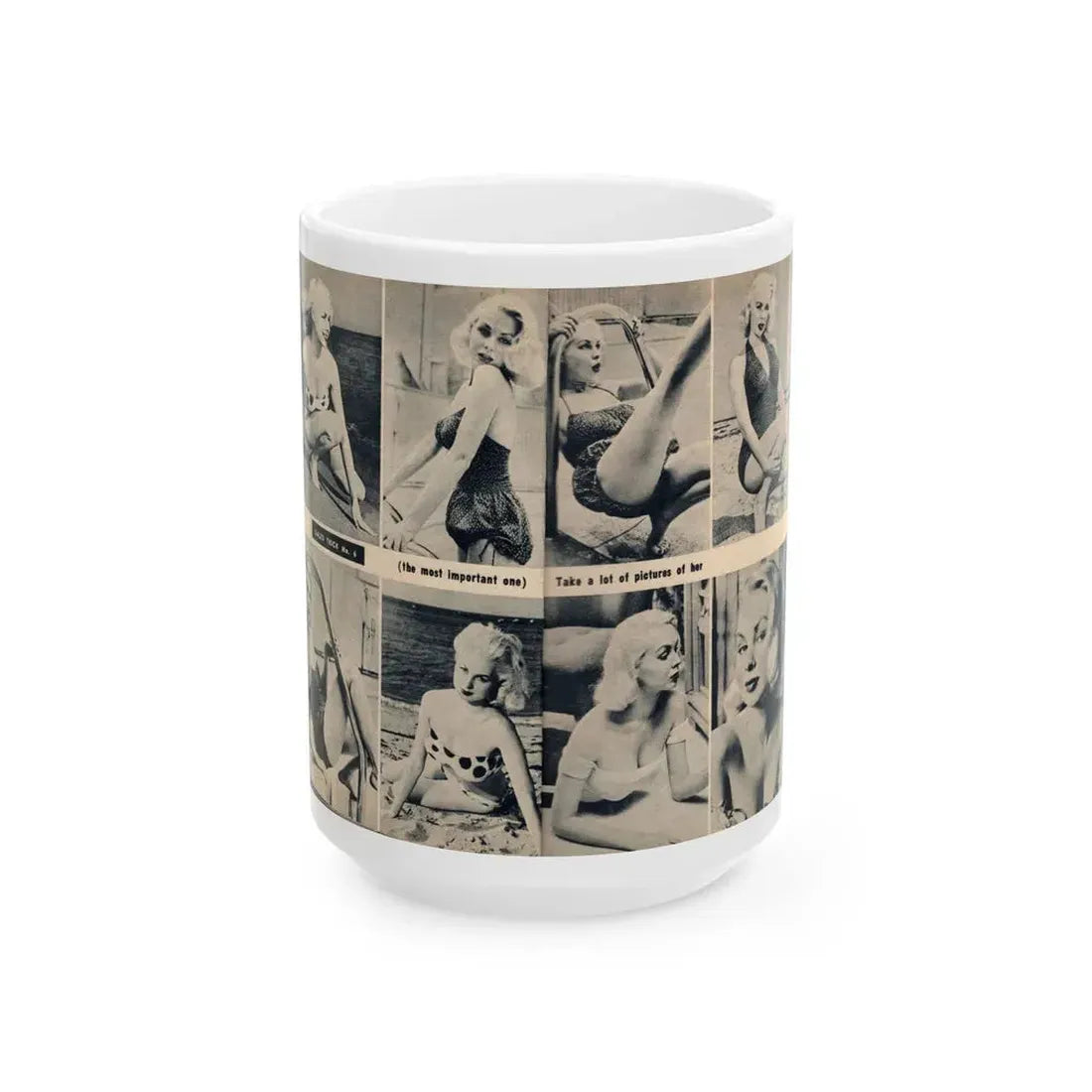 Joi Lansing #210 - 2 Pages, 8 B&W Photos & 2 Captions from EYE Digest Mag. June '55 1 (Vintage Female Icon) White Coffee Mug 15oz - Go Mug Yourself