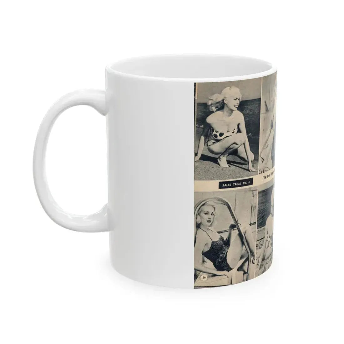 Joi Lansing #210 - 2 Pages, 8 B&W Photos & 2 Captions from EYE Digest Mag. June '55 1 (Vintage Female Icon) White Coffee Mug - Go Mug Yourself