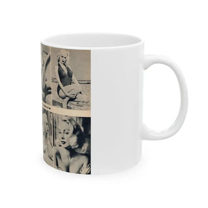 Joi Lansing #210 - 2 Pages, 8 B&W Photos & 2 Captions from EYE Digest Mag. June '55 1 (Vintage Female Icon) White Coffee Mug - Go Mug Yourself