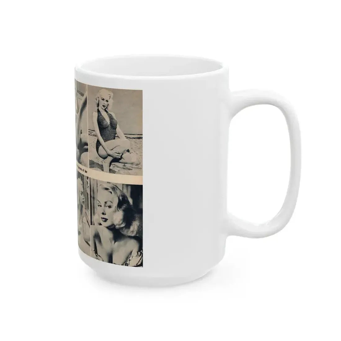 Joi Lansing #210 - 2 Pages, 8 B&W Photos & 2 Captions from EYE Digest Mag. June '55 1 (Vintage Female Icon) White Coffee Mug - Go Mug Yourself
