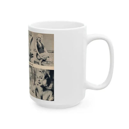 Joi Lansing #210 - 2 Pages, 8 B&W Photos & 2 Captions from EYE Digest Mag. June '55 1 (Vintage Female Icon) White Coffee Mug - Go Mug Yourself