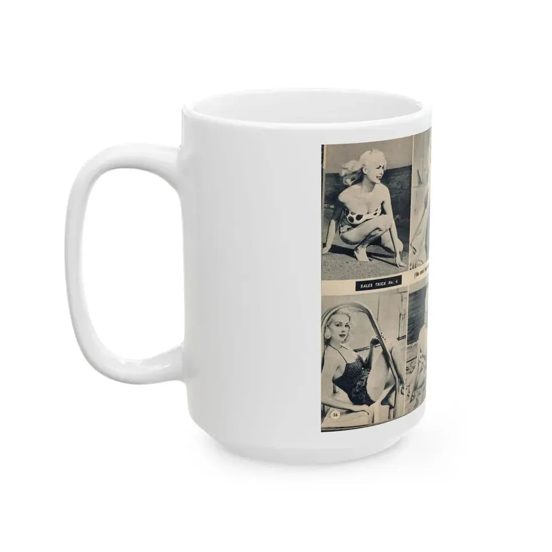 Joi Lansing #210 - 2 Pages, 8 B&W Photos & 2 Captions from EYE Digest Mag. June '55 1 (Vintage Female Icon) White Coffee Mug - Go Mug Yourself