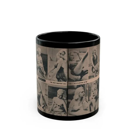 Joi Lansing #210 - 2 Pages, 8 B&W Photos & 2 Captions from EYE Digest Mag. June '55 (Vintage Female Icon) Black Coffee Mug 11oz - Go Mug Yourself