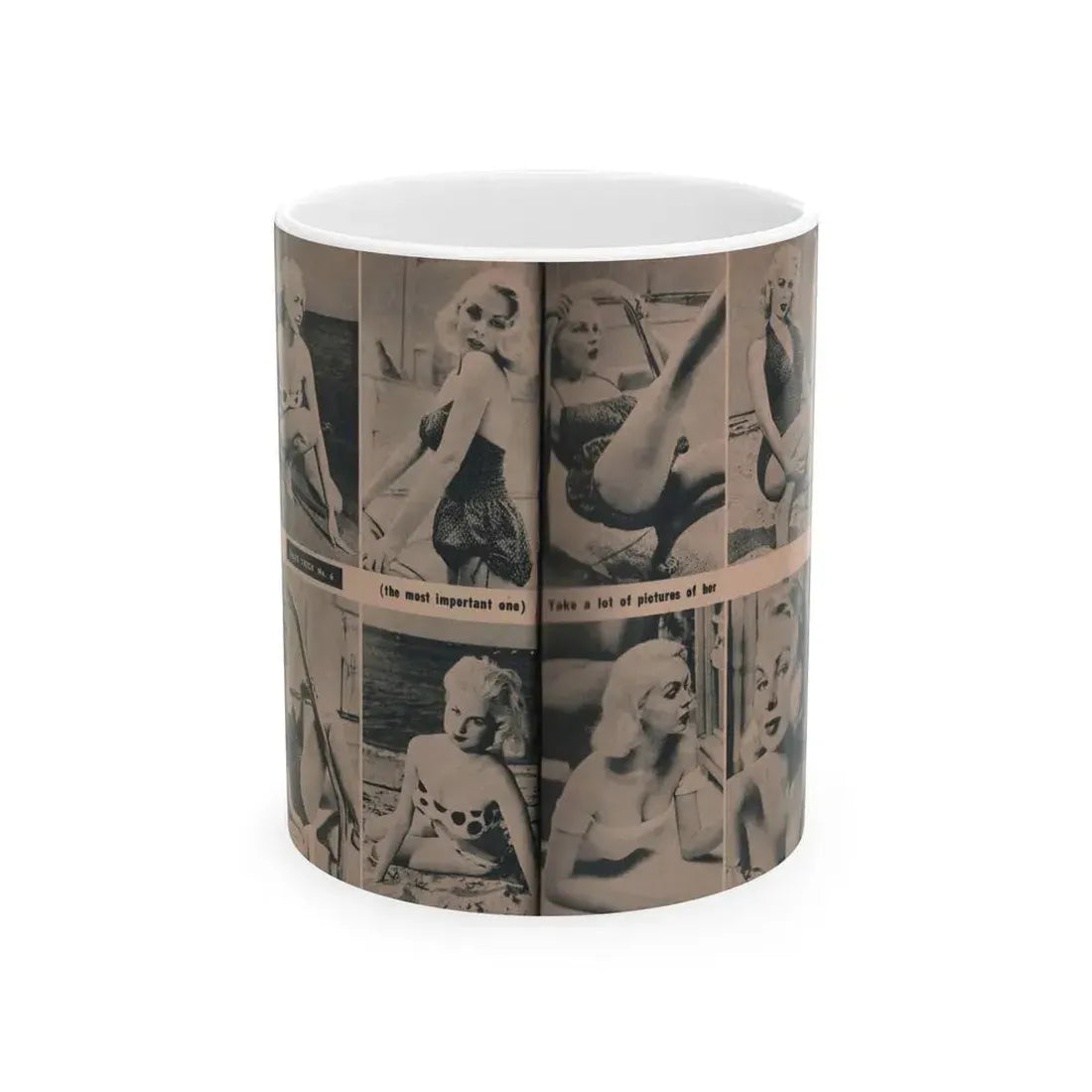 Joi Lansing #210 - 2 Pages, 8 B&W Photos & 2 Captions from EYE Digest Mag. June '55 (Vintage Female Icon) White Coffee Mug 11oz - Go Mug Yourself