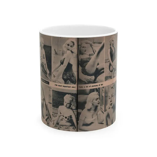 Joi Lansing #210 - 2 Pages, 8 B&W Photos & 2 Captions from EYE Digest Mag. June '55 (Vintage Female Icon) White Coffee Mug 11oz - Go Mug Yourself