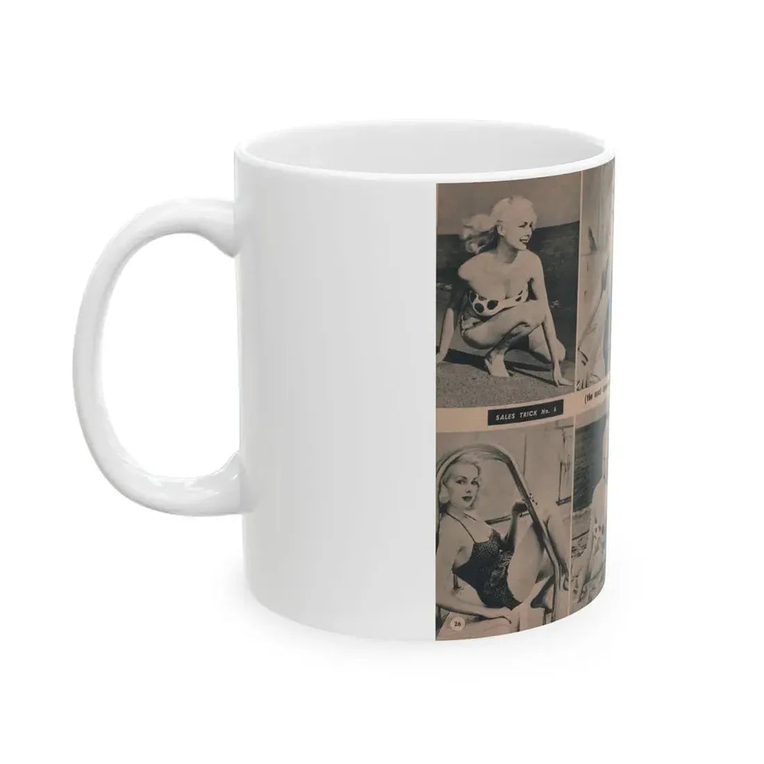 Joi Lansing #210 - 2 Pages, 8 B&W Photos & 2 Captions from EYE Digest Mag. June '55 (Vintage Female Icon) White Coffee Mug - Go Mug Yourself