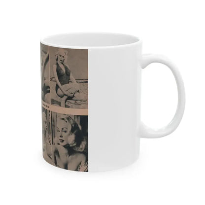 Joi Lansing #210 - 2 Pages, 8 B&W Photos & 2 Captions from EYE Digest Mag. June '55 (Vintage Female Icon) White Coffee Mug - Go Mug Yourself