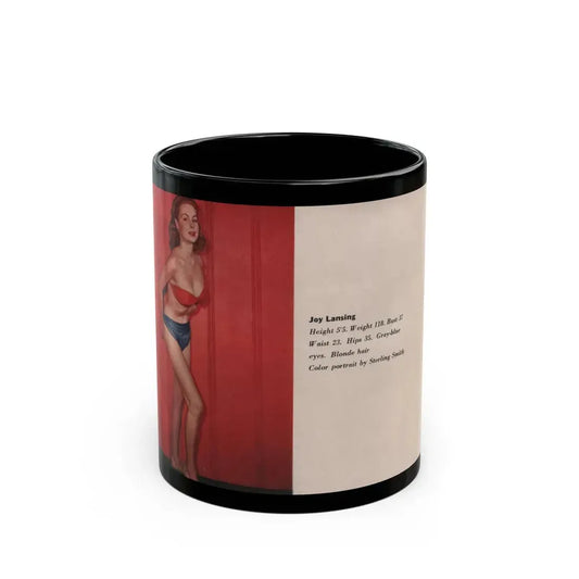 Joi Lansing #214 - 1 Color Pin-Up Photo & Statistics from Photoplay Pin-Ups Magazine Issue #05 (Vintage Female Icon) Black Coffee Mug 11oz - Go Mug Yourself