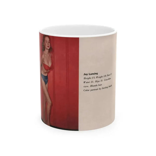 Joi Lansing #214 - 1 Color Pin-Up Photo & Statistics from Photoplay Pin-Ups Magazine Issue #05 (Vintage Female Icon) White Coffee Mug 11oz - Go Mug Yourself