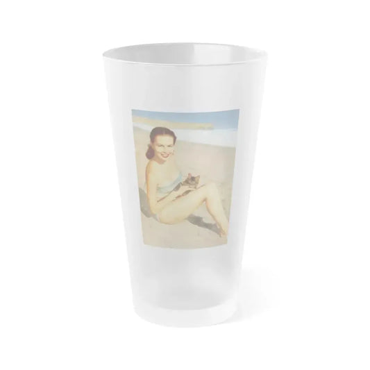 Joi Lansing #224 - Joi on back cover in Color from BRIEF Digest Mag. Jan. '55 (Vintage Female Icon) Frosted Pint Glass 16oz 16oz Frosted - Go Mug Yourself