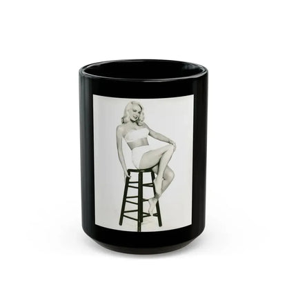 Joi Lansing #42 - 8x10 B&W Full Body 2-Piece Swimsuit Cheesecake Photo (Vintage Female Icon) Black Coffee Mug 15oz - Go Mug Yourself
