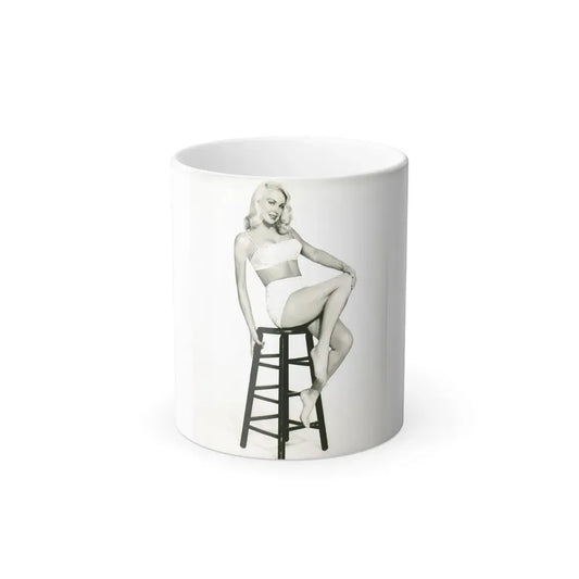 Joi Lansing #42 - 8x10 B&W Full Body 2-Piece Swimsuit Cheesecake Photo (Vintage Female Icon) Color Changing Coffee Mug 11oz - Go Mug Yourself