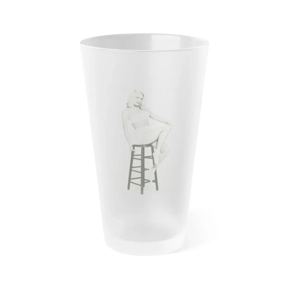Joi Lansing #42 - 8x10 B&W Full Body 2-Piece Swimsuit Cheesecake Photo (Vintage Female Icon) Frosted Pint Glass 16oz 16oz Frosted - Go Mug Yourself
