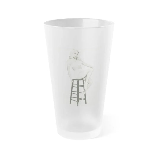 Joi Lansing #42 - 8x10 B&W Full Body 2-Piece Swimsuit Cheesecake Photo (Vintage Female Icon) Frosted Pint Glass 16oz 16oz Frosted - Go Mug Yourself