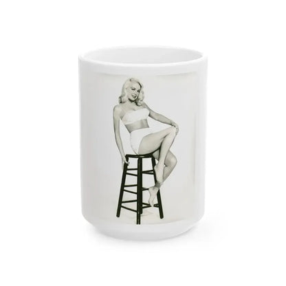 Joi Lansing #42 - 8x10 B&W Full Body 2-Piece Swimsuit Cheesecake Photo (Vintage Female Icon) White Coffee Mug 15oz - Go Mug Yourself