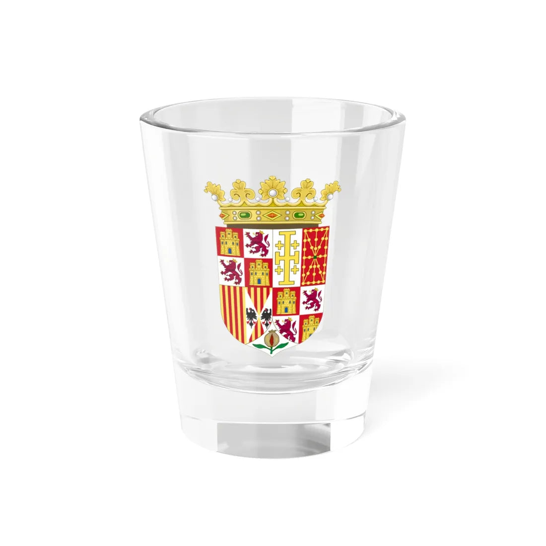 Joint Lesser Royal Coat of Arms of Charles I and Joanna as Spanish Monarchs (Spain) (Coat of Arms) Shot Glass 1.5oz 1.5oz - Go Mug Yourself