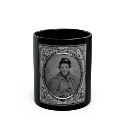 Jonas Nathan Shuler, Private, 10th Ill. Cav., U.S.A., Half-Length Portrait, Seated, Facing Front (U.S. Civil War) Black Coffee Mug 11oz - Go Mug Yourself